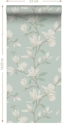 ESTAhome papier peint magnolia vert céladon - 53 cm x 10.05 m - 139405