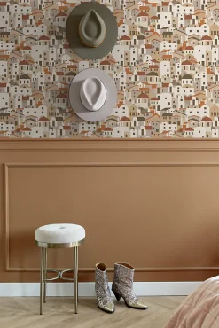 ESTAhome papier peint maisons méditerranéennes beige et terracotta - 50 x 900 cm - 139623