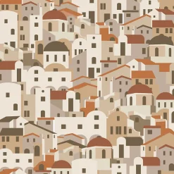 ESTAhome papier peint maisons méditerranéennes beige et terracotta - 50 x 900 cm - 139623
