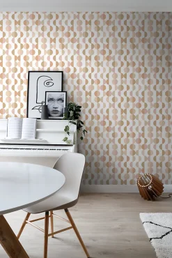 ESTAhome papier peint motif graphique terracotta, rose et beige - 50 x 900 cm - 139621