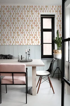 ESTAhome papier peint motif graphique terracotta, rose et beige - 50 x 900 cm - 139621