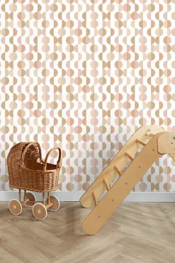 ESTAhome papier peint motif graphique terracotta, rose et beige - 50 x 900 cm - 139621