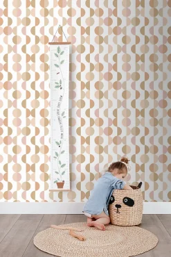 ESTAhome papier peint motif graphique terracotta, rose et beige - 50 x 900 cm - 139621