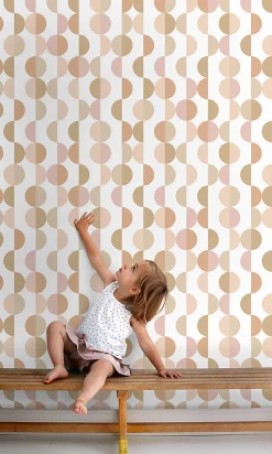 ESTAhome papier peint motif graphique terracotta, rose et beige - 50 x 900 cm - 139621