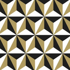 ESTAhome papier peint motif graphique or brillant, blanc et noir - 53 cm x 10.05 m - 139118