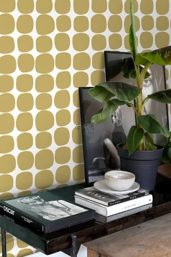 ESTAhome papier peint motif graphique jaune ocre et blanc - 53 cm x 10.05 m - 139089