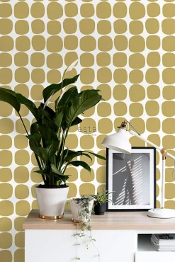 ESTAhome papier peint motif graphique jaune ocre et blanc - 53 cm x 10.05 m - 139089
