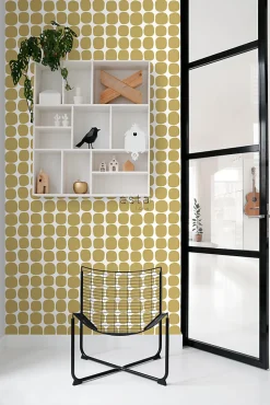 ESTAhome papier peint motif graphique jaune ocre et blanc - 53 cm x 10.05 m - 139089