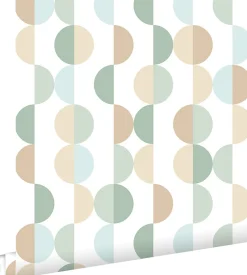 ESTAhome papier peint motif graphique vert grisé, bleu clair et beige - 50 x 900 cm - 139620