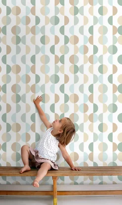 ESTAhome papier peint motif graphique vert grisé, bleu clair et beige - 50 x 900 cm - 139620
