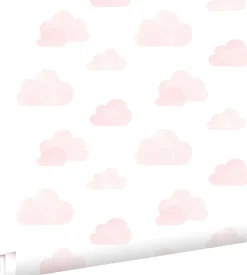 ESTAhome papier peint nuages tamponnés rose clair et blanc - 53 cm x 10.05 m - 138929
