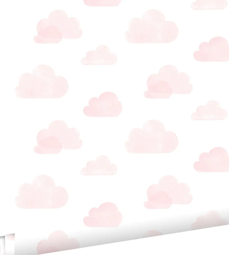 ESTAhome papier peint nuages tamponnés rose clair et blanc - 53 cm x 10.05 m - 138929