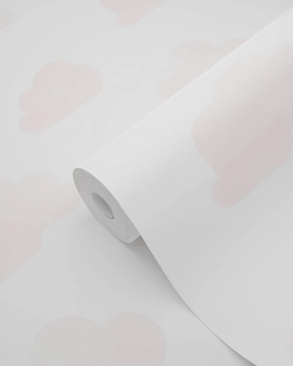 ESTAhome papier peint nuages tamponnés rose clair et blanc - 53 cm x 10.05 m - 138929