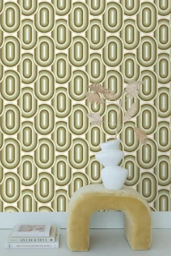 ESTAhome papier peint ornements au style rétro vert olive grisé - 50 x 900 cm - 130984