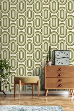 ESTAhome papier peint ornements au style rétro vert olive grisé - 50 x 900 cm - 130984