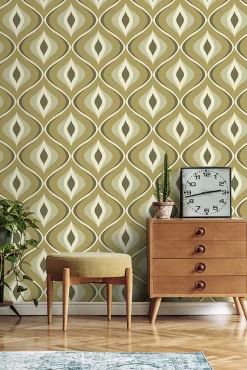 ESTAhome papier peint ornements au style rétro vert grisé - 50 x 900 cm - 130987