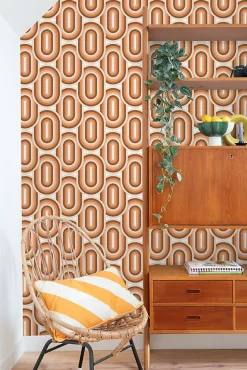 ESTAhome papier peint ornements au style rétro orange et marron - 50 x 900 cm - 130983