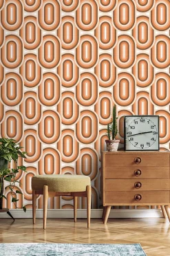 ESTAhome papier peint ornements au style rétro orange et marron - 50 x 900 cm - 130983