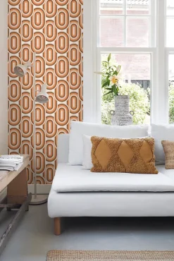 ESTAhome papier peint ornements au style rétro orange et marron - 50 x 900 cm - 130983