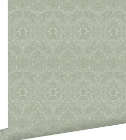 ESTAhome papier peint ornement vert menthe grisé - 50 x 900 cm - 139640