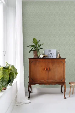 ESTAhome papier peint ornement vert menthe grisé - 50 x 900 cm - 139640