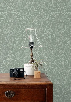 ESTAhome papier peint ornement vert grisé - 50 x 900 cm - 139633