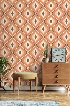 ESTAhome papier peint ornements au style rétro orange et marron - 50 x 900 cm - 130986