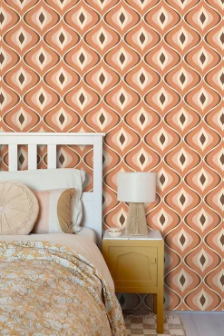 ESTAhome papier peint ornements au style rétro orange et marron - 50 x 900 cm - 130986