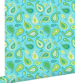 ESTAhome papier peint paisleys turquoise et vert citron - 53 cm x 10.05 m - 115827