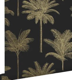 ESTAhome papier peint palmiers noir et or - 53 cm x 10.05 m - 139322