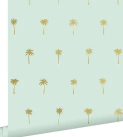 ESTAhome papier peint palmiers vert menthe et or - 53 cm x 10.05 m - 139159