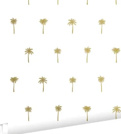 ESTAhome papier peint palmiers blanc et or - 53 cm x 10.05 m - 139158