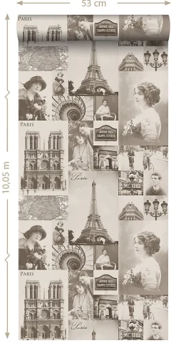 ESTAhome papier peint Paris brun sépia - 53 cm x 10.05 m - 138148