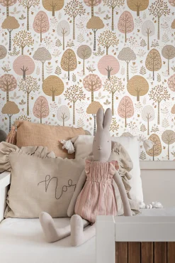 ESTAhome papier peint paysage boisé rose, marron et blanc - 50 x 900 cm - 139799