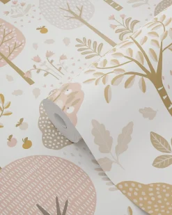 ESTAhome papier peint paysage boisé rose, marron et blanc - 50 x 900 cm - 139799
