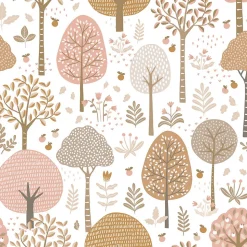 ESTAhome papier peint paysage boisé rose, marron et blanc - 50 x 900 cm - 139799