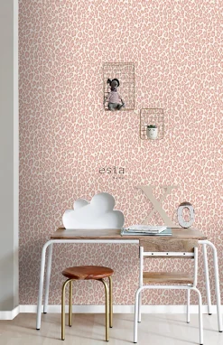 ESTAhome papier peint peau de léopard rose pêche - 53 cm x 10.05 m - 128821