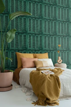 ESTAhome papier peint persiennes altérées en bois rétro vintage vert émeraude intense - 53 cm x 10.05 m - 138885