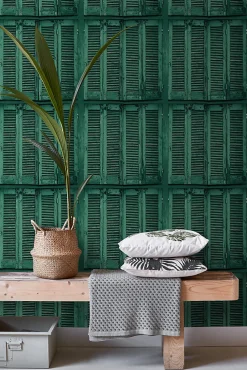 ESTAhome papier peint persiennes altérées en bois rétro vintage vert émeraude intense - 53 cm x 10.05 m - 138885