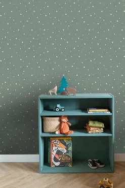 ESTAhome papier peint petites étoiles vert grisé - 53 cm x 10.05 m - 139689