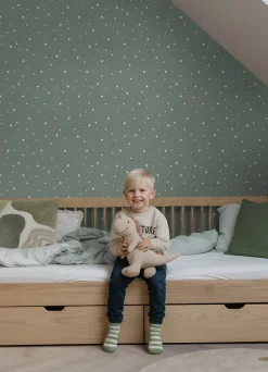 ESTAhome papier peint petites étoiles vert grisé - 53 cm x 10.05 m - 139689