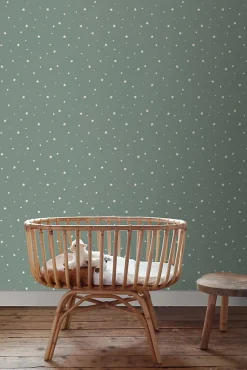 ESTAhome papier peint petites étoiles vert grisé - 53 cm x 10.05 m - 139689