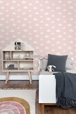 ESTAhome papier peint petits nuages rose clair - 53 cm x 10.05 m - 139562