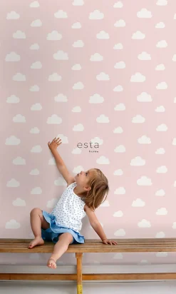 ESTAhome papier peint petits nuages rose clair - 53 cm x 10.05 m - 139562
