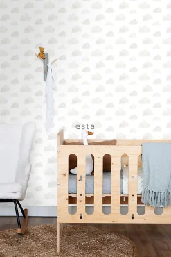 ESTAhome papier peint petits nuages gris clair et blanc - 53 cm x 10.05 m - 138945