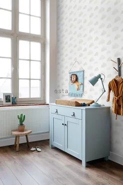 ESTAhome papier peint petits nuages gris clair et blanc - 53 cm x 10.05 m - 138945