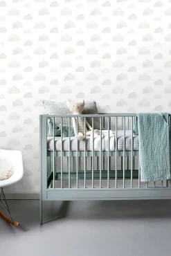 ESTAhome papier peint petits nuages gris clair et blanc - 53 cm x 10.05 m - 138945