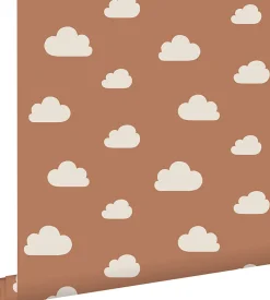 ESTAhome papier peint petits nuages terracotta et blanc - 53 cm x 10.05 m - 139398