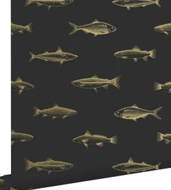 ESTAhome papier peint poissons noir et or - 53 cm x 10.05 m - 139124