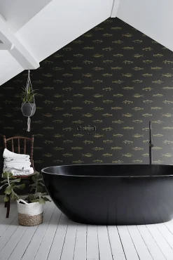 ESTAhome papier peint poissons noir et or - 53 cm x 10.05 m - 139124
